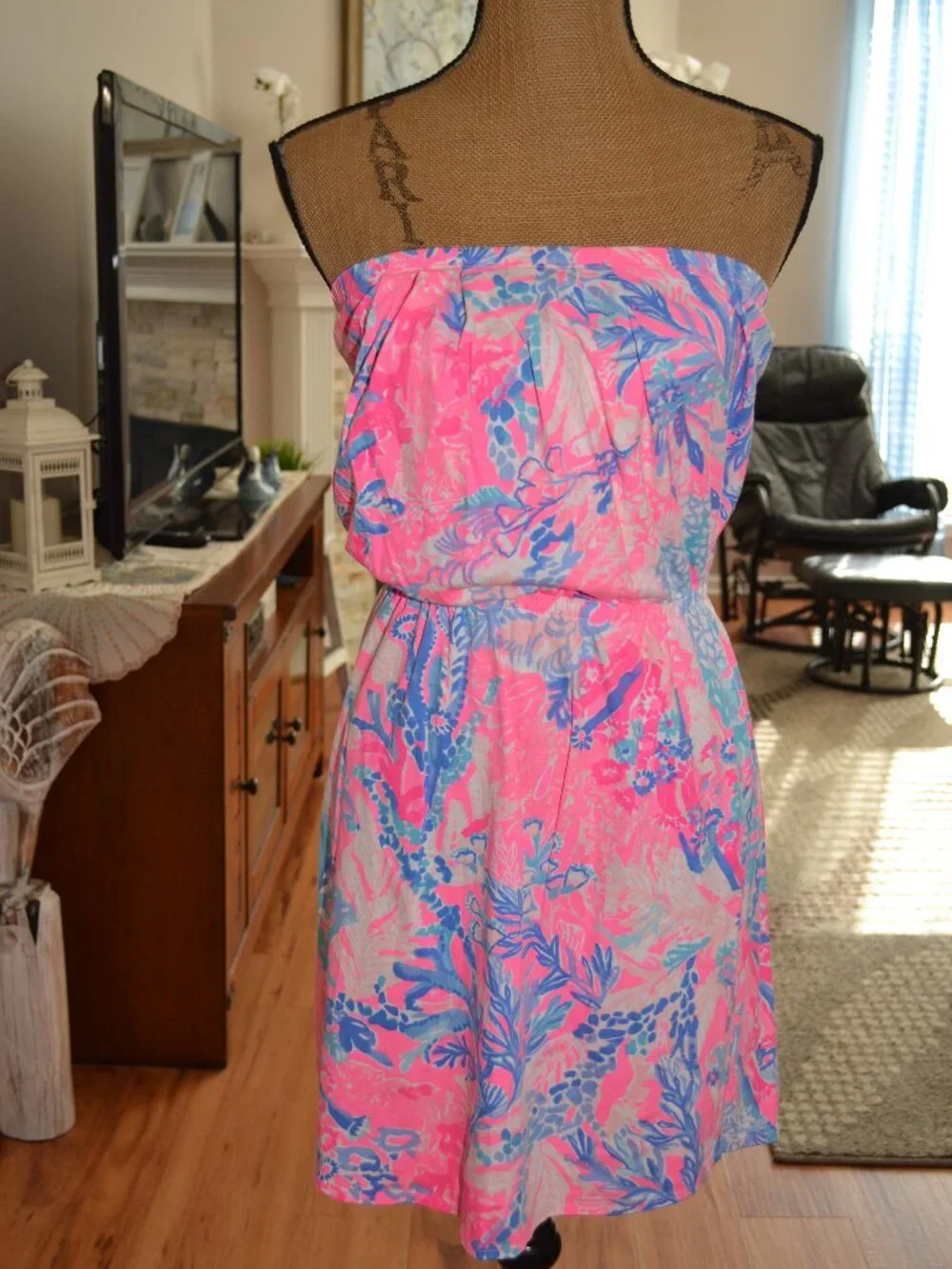 Lilly Pulitzer Windsor Tropical Strapless Pascha Aquadesiac Vibrant Club Dress S - Picture 2 of 8